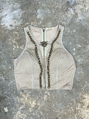 Y2K Tan Chain Mesh Cropped Top